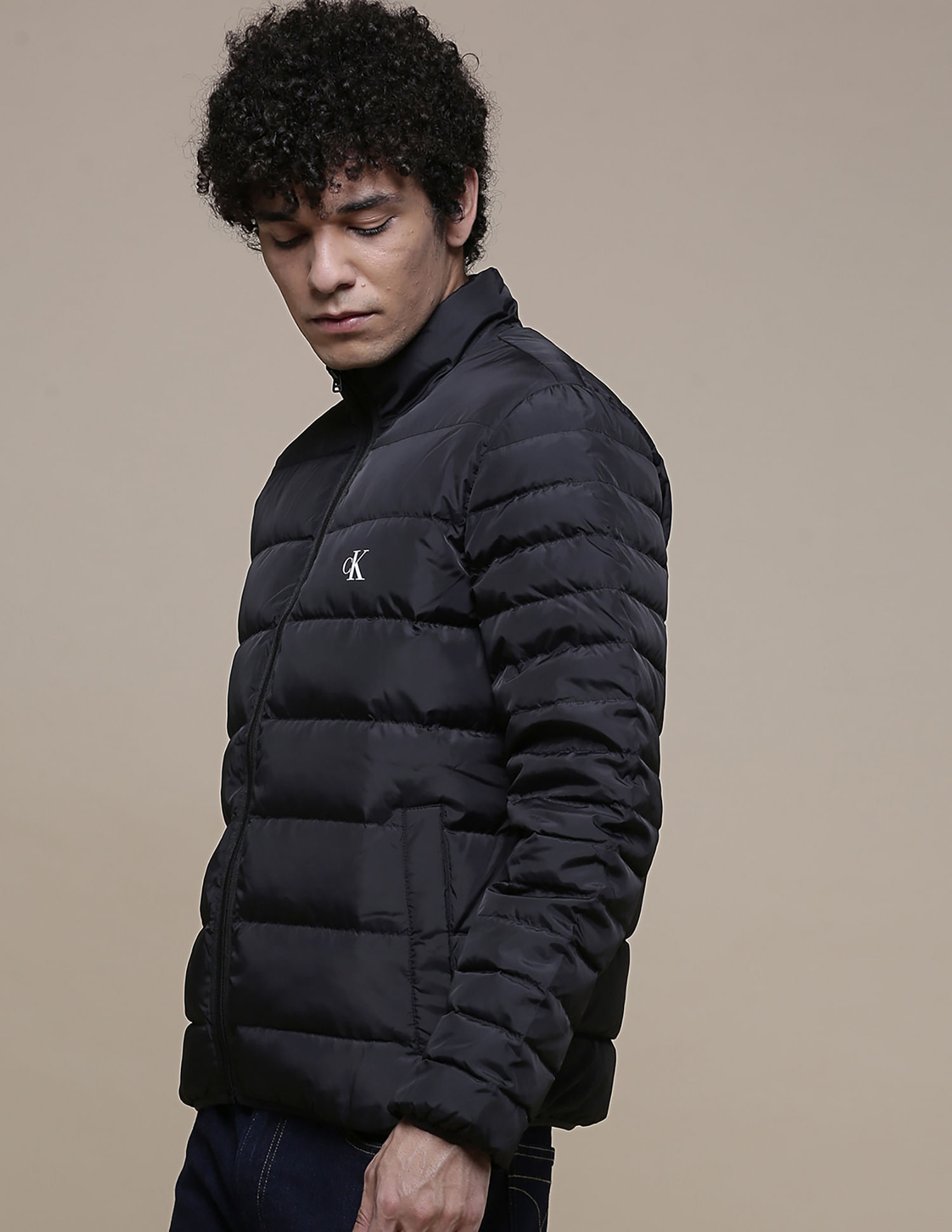 Buy Calvin Klein Men Black Stand Collar Ultra Down Quilted Jacket -  
