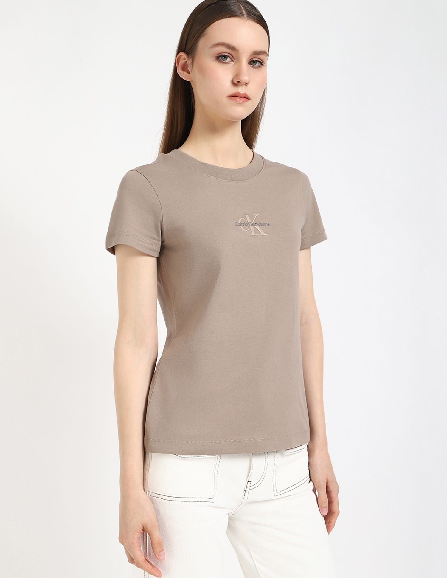 Buy Calvin Klein Jeans Womens Slim Fit Grey Logo T-Shirt