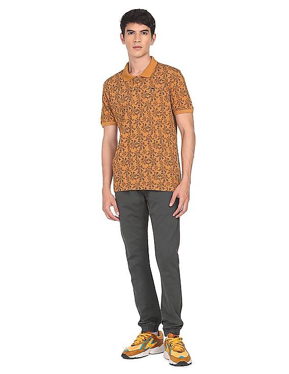 Flying Machine Floral Print Cotton Polo Shirt