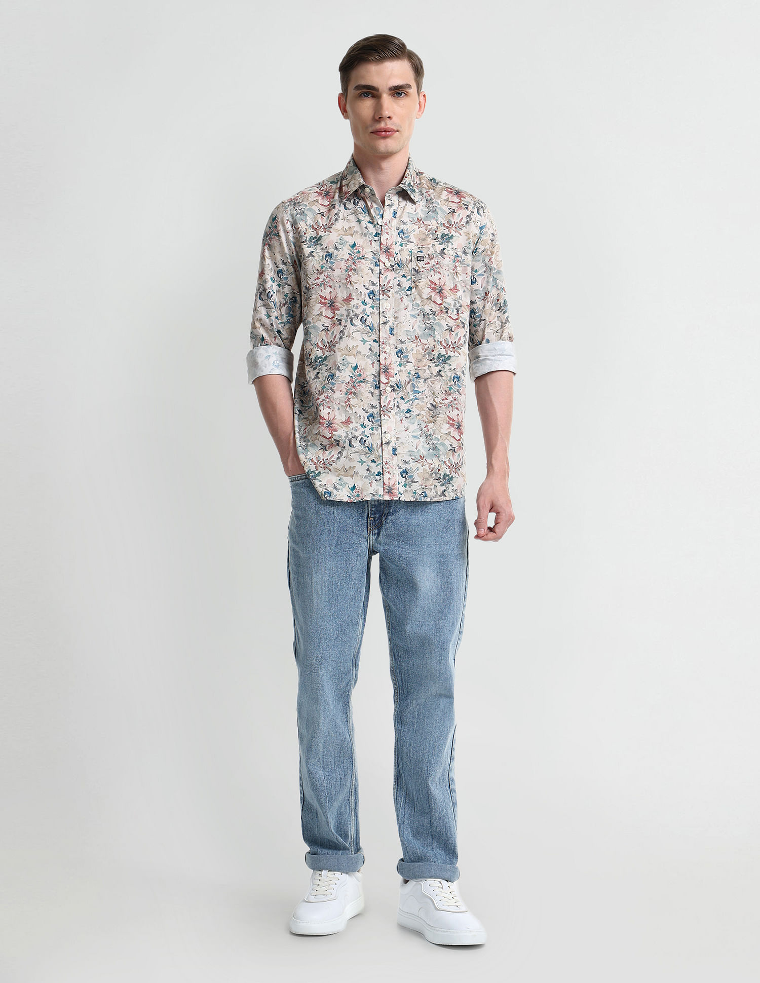 Arrow Sport Floral Print Satin Shirt