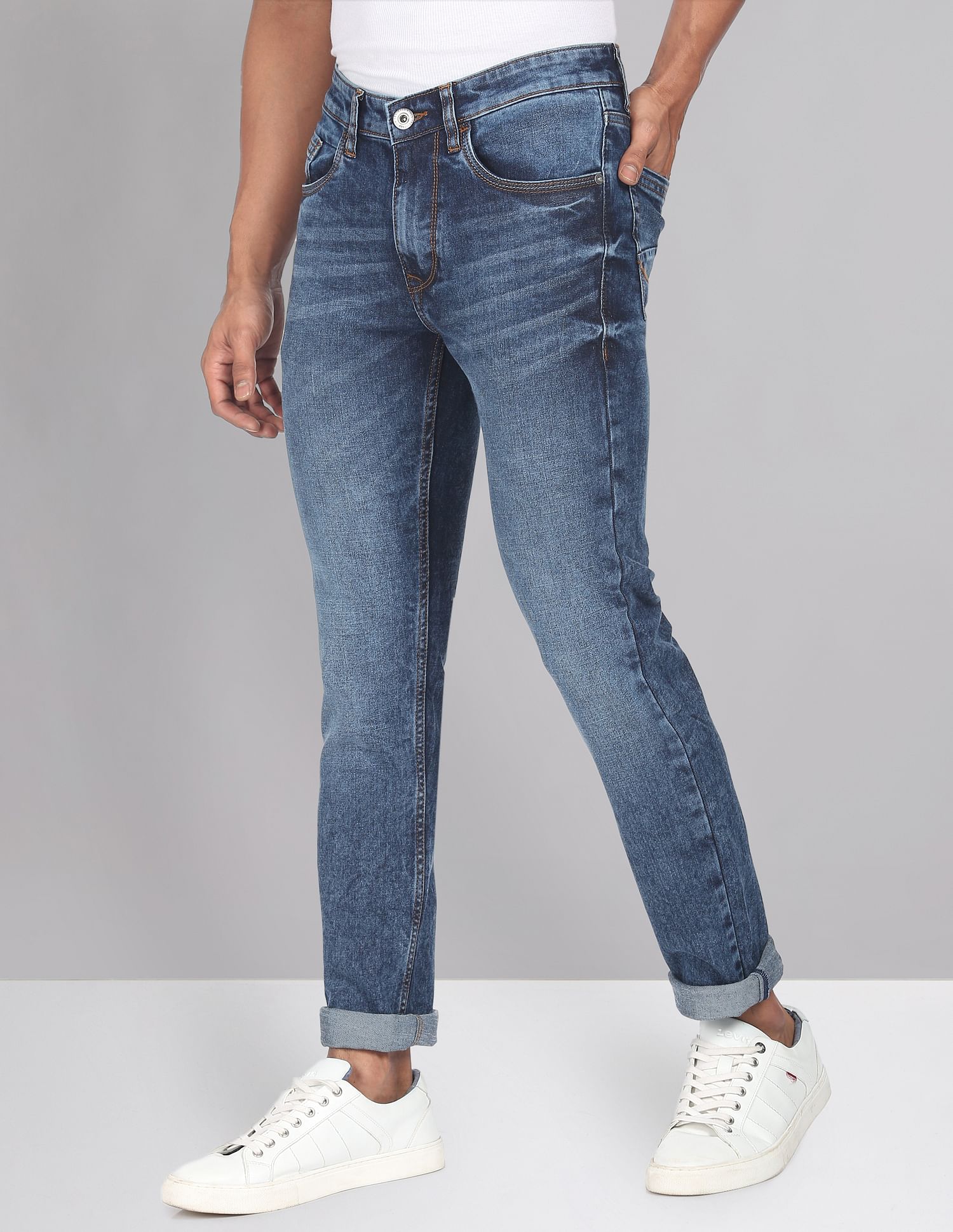 AD by Arvind Skinny Fit Stone Wash Stretch Jeans
