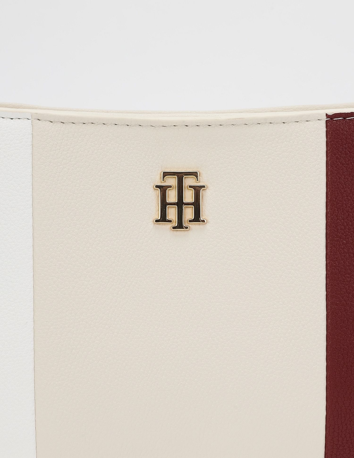 Tommy Hilfiger Striped Beige Pu Shoulder Bag