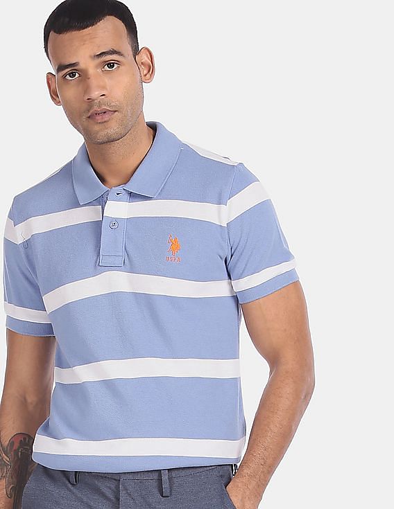 Polo Assn Mens Short Sleeve Classic Fit Striped Pique Polo Shirt U.S 