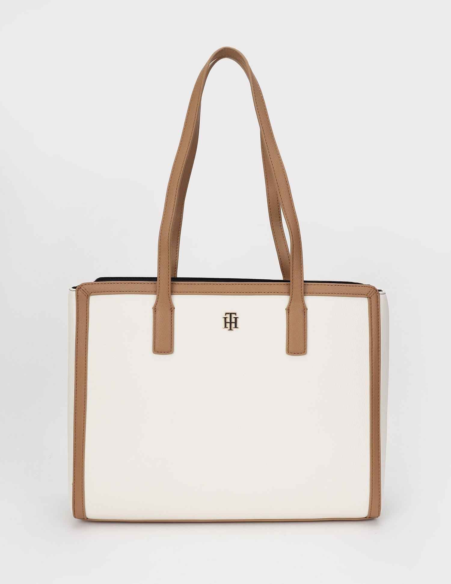 Tommy Hilfiger Solid Brown Pu Tote Bag