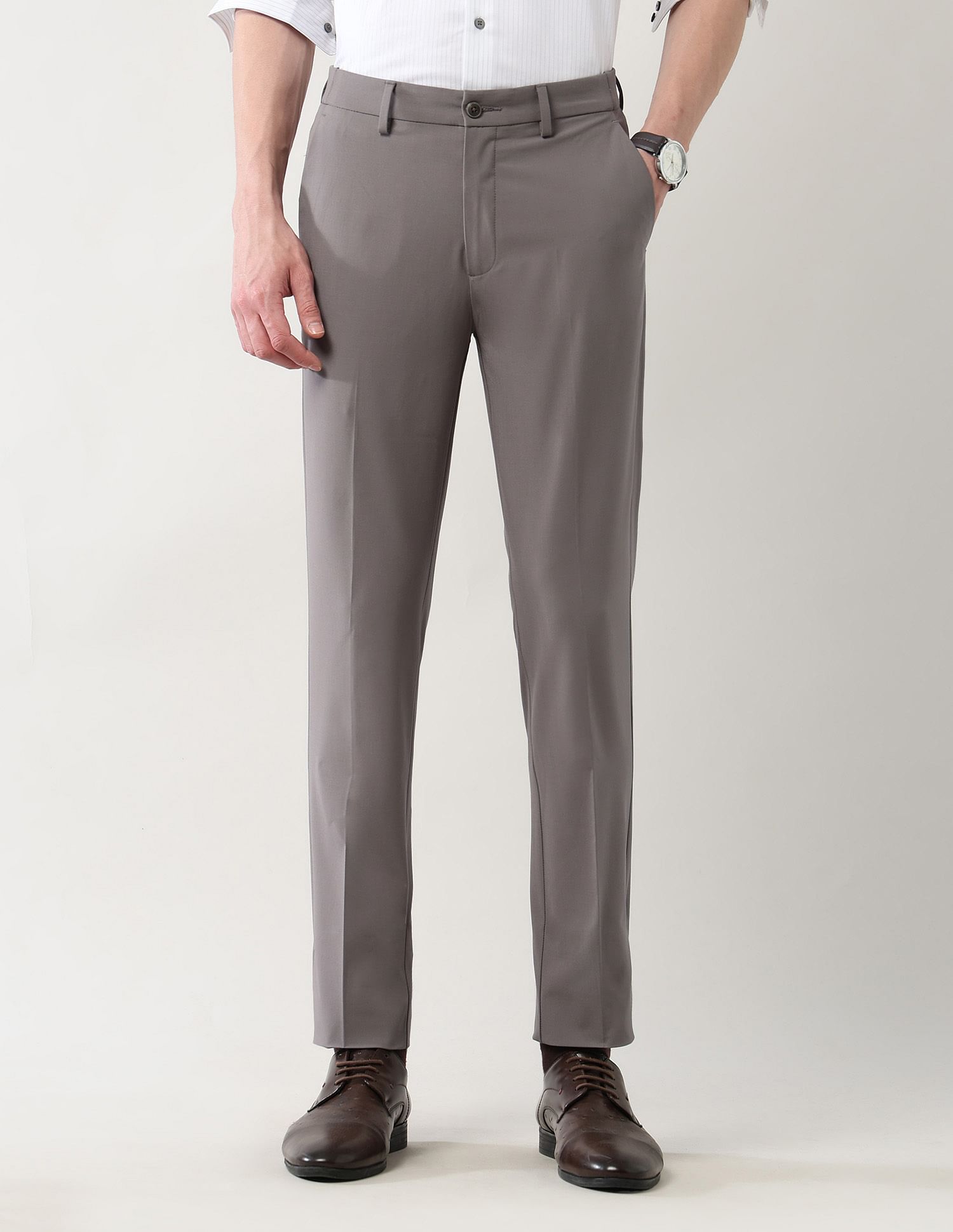 Arrow Newyork Mid Rise Solid Slim Fit Trousers