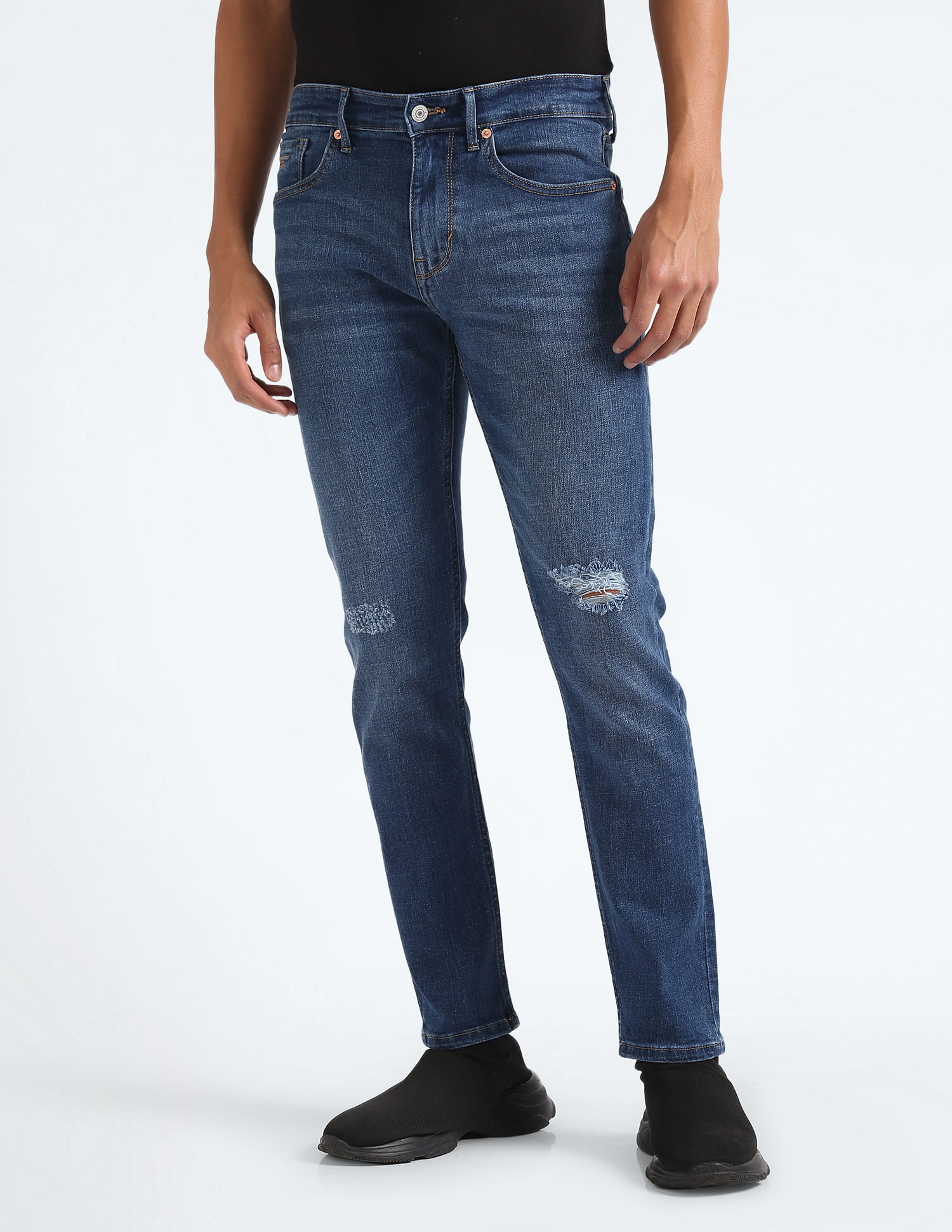 Flying Machine Slash Slim Tapered Distressed Jeans