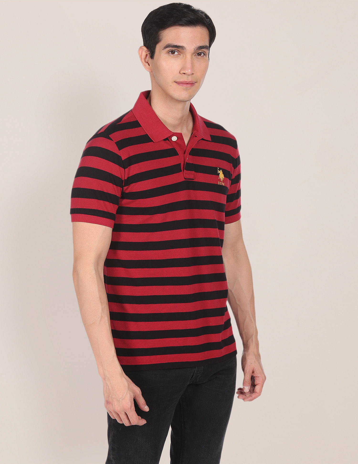 U.S. Polo Assn. Ribbed Collar Striped Polo Shirt