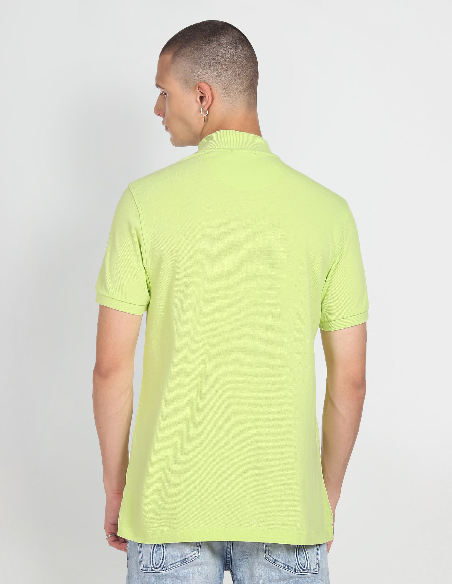 Flying Machine Solid Pique Cotton T-Shirt