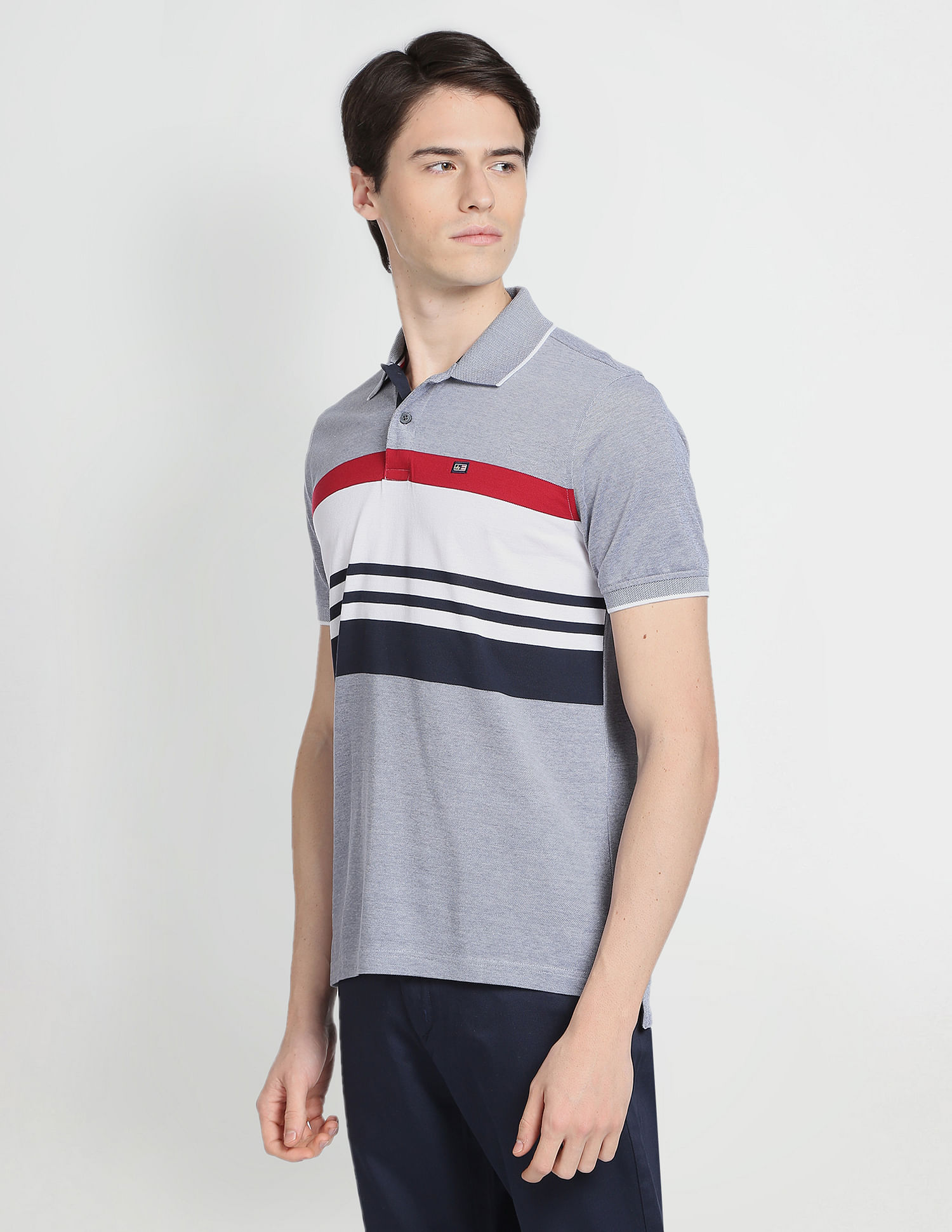 Arrow Sports Horizontal Striped Cotton Polo Shirt