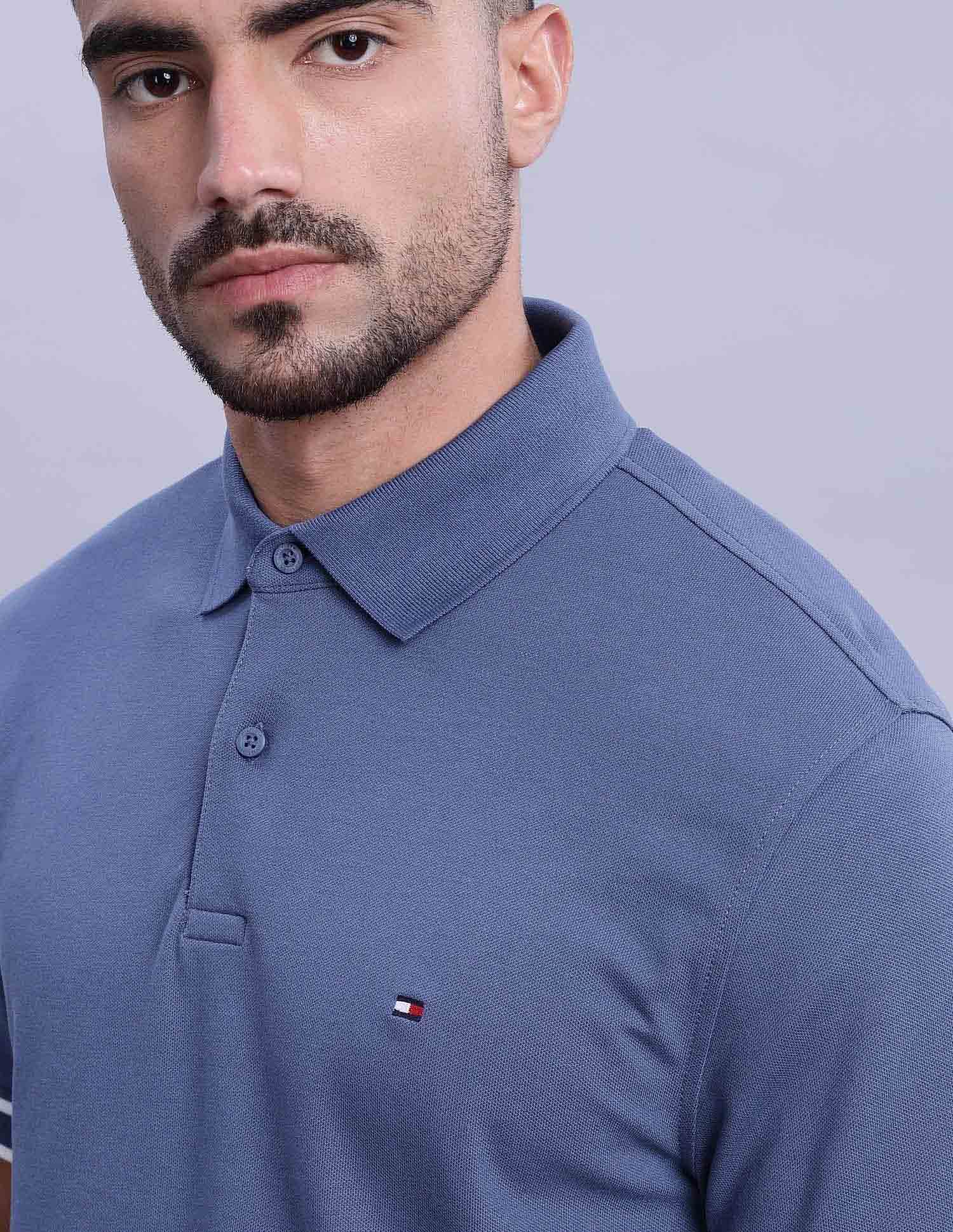 Tommy Hilfiger Mens Blue Solid Polo Shirt