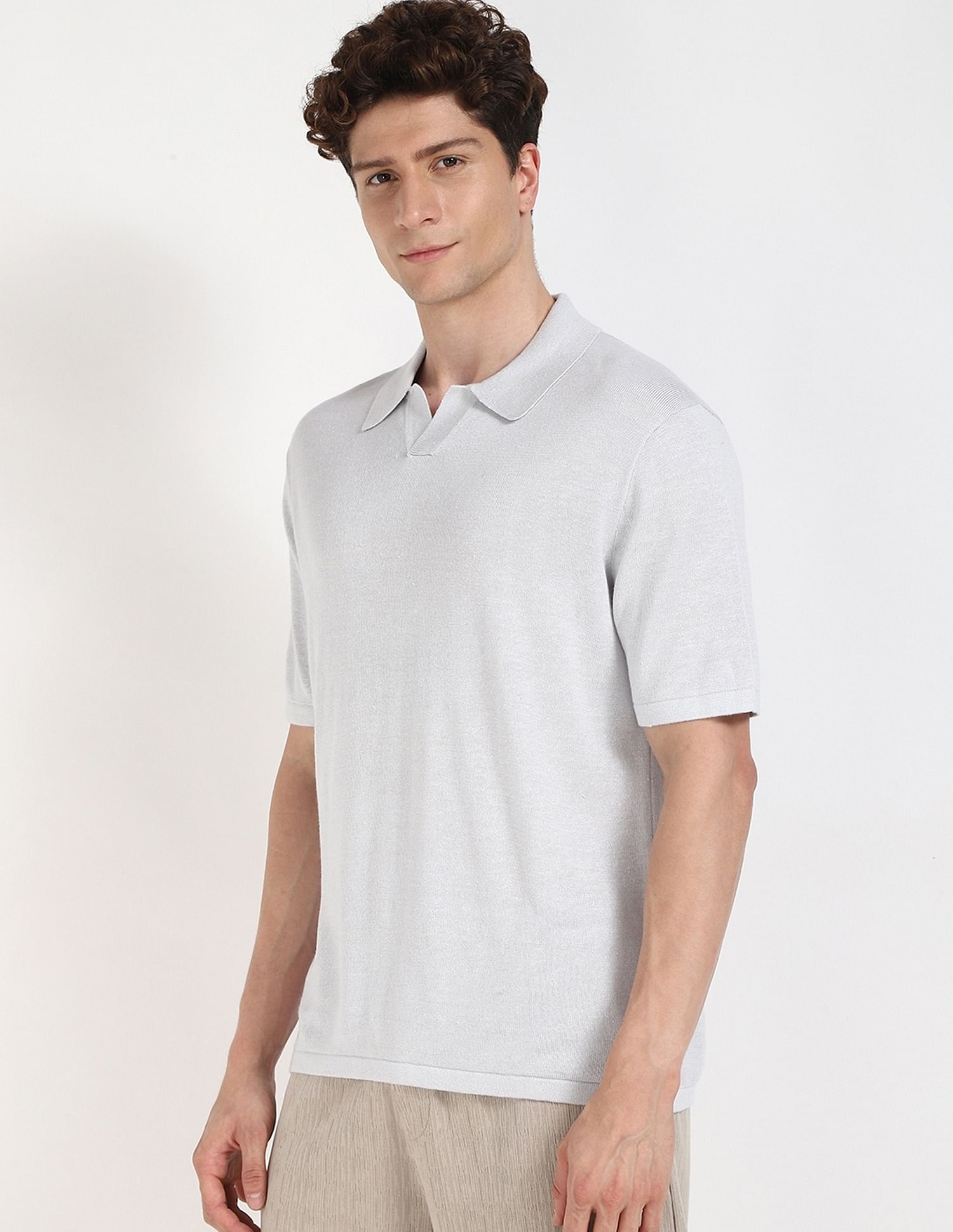Calvin Klein Jeans Solid Regular-Fit Linen Polo T-Shirt