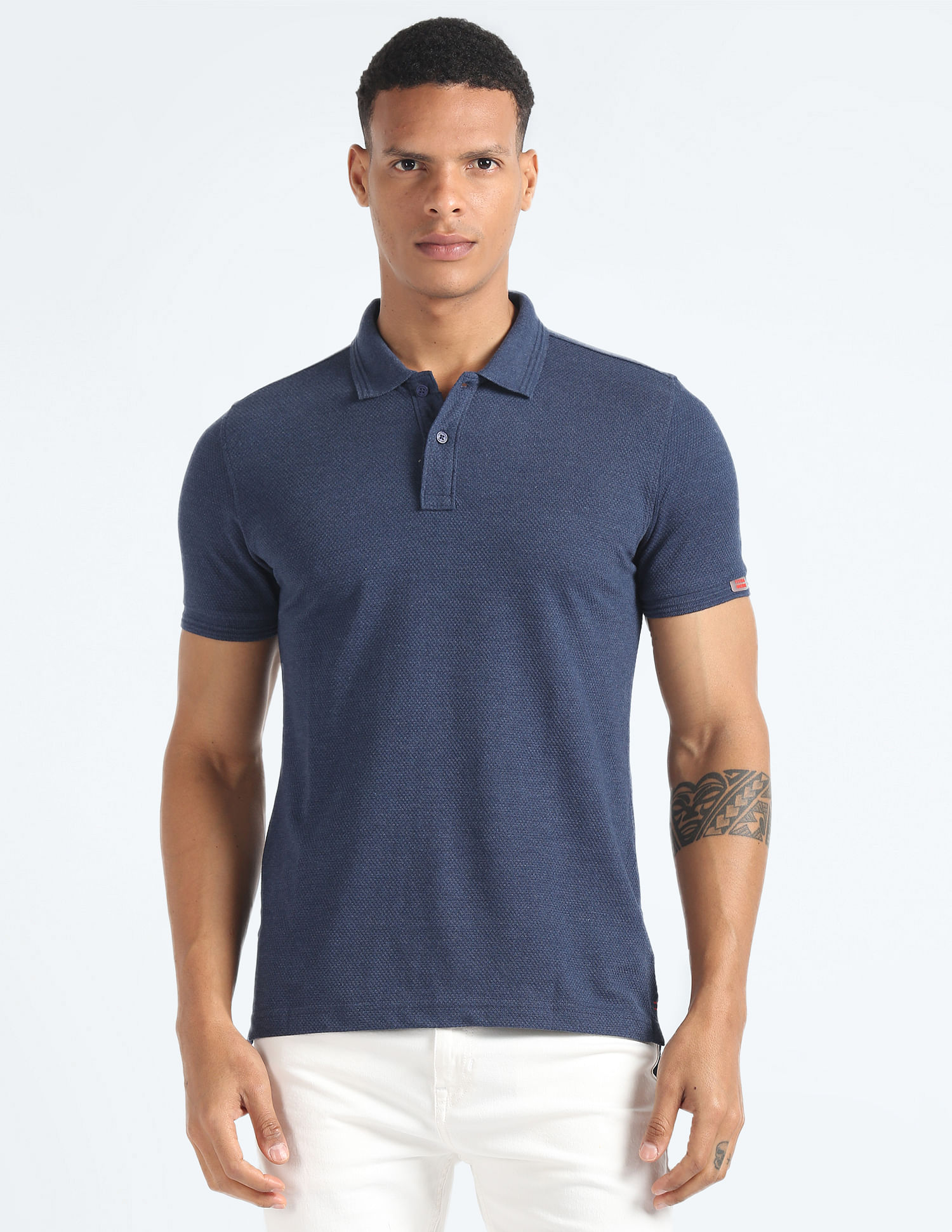 Flying Machine Pattern Knit Short Sleeve Polo Shirt