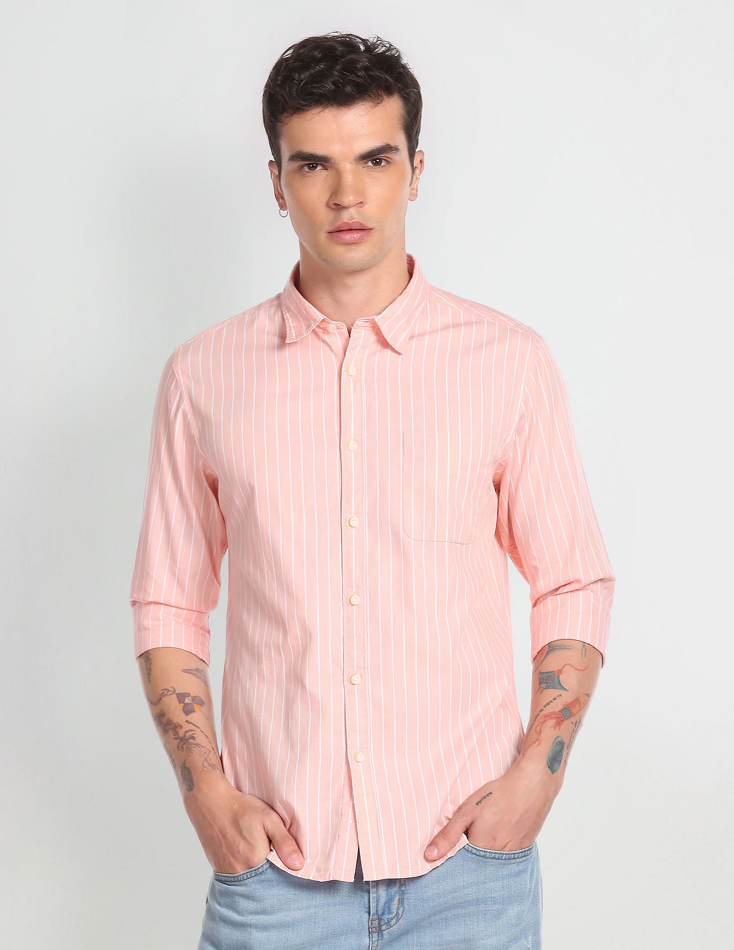 Flying Machine Vertical Stripe Slim Fit Shirt