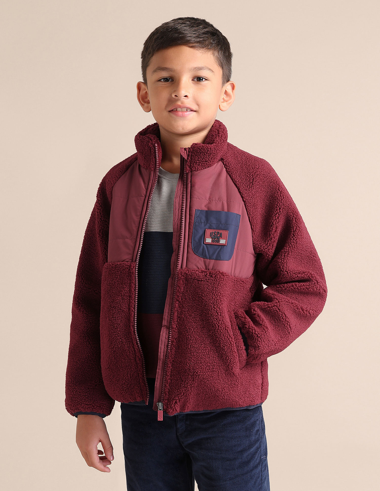 U.S. Polo Assn. Kids Boys Solid Stand Collar Jacket