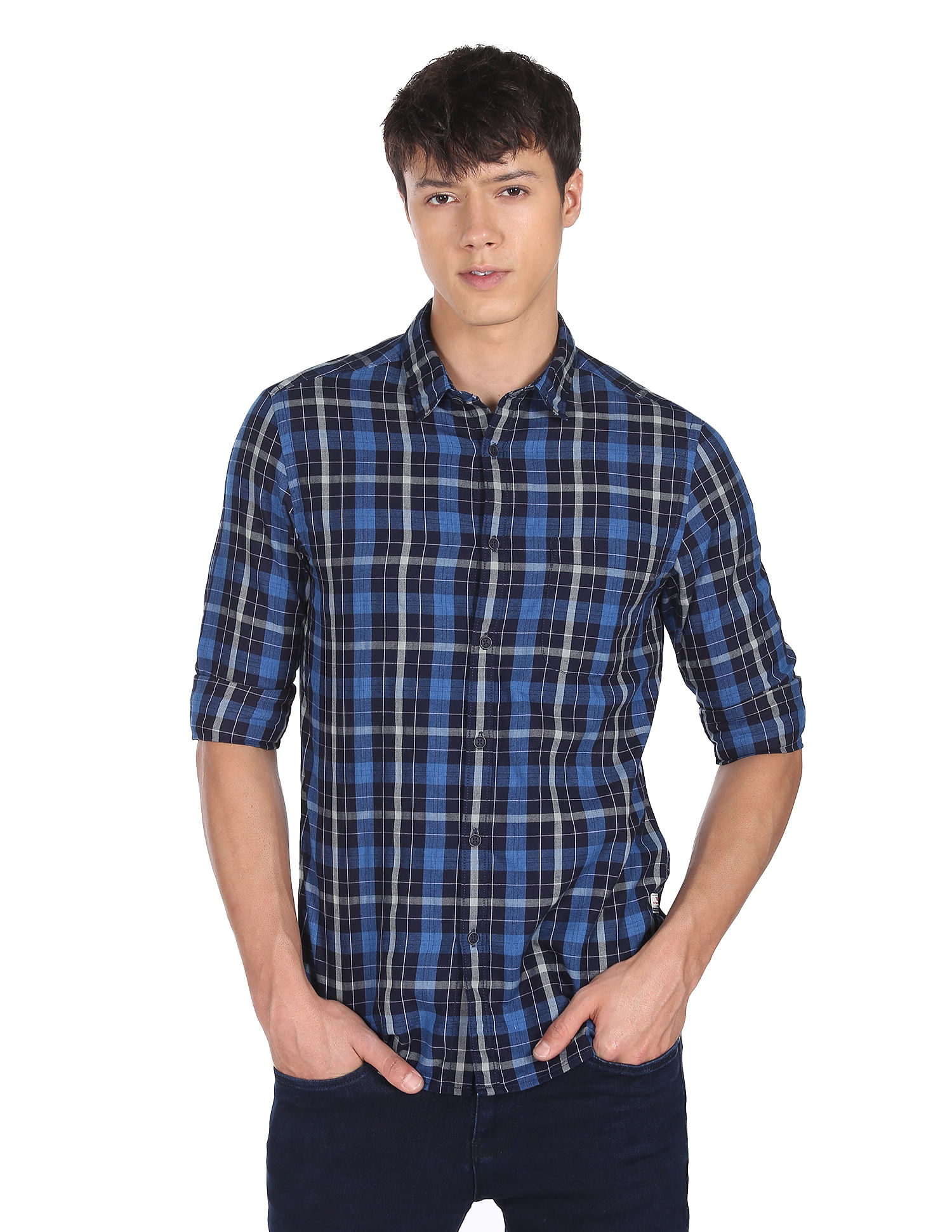Flying Machine Spread Collar Tartan Check Twill Shirt