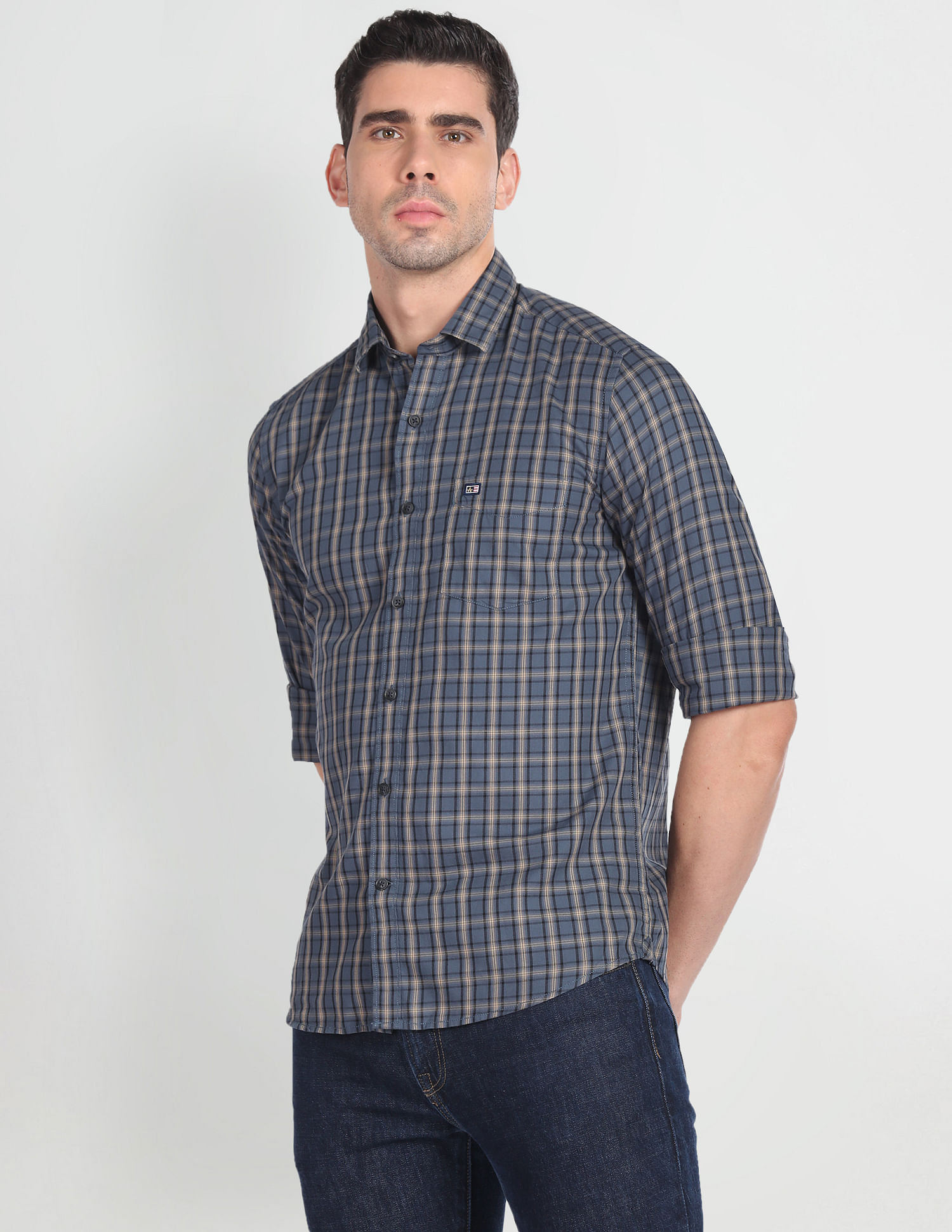 Arrow Sports Cutaway Collar Tartan Check Shirt