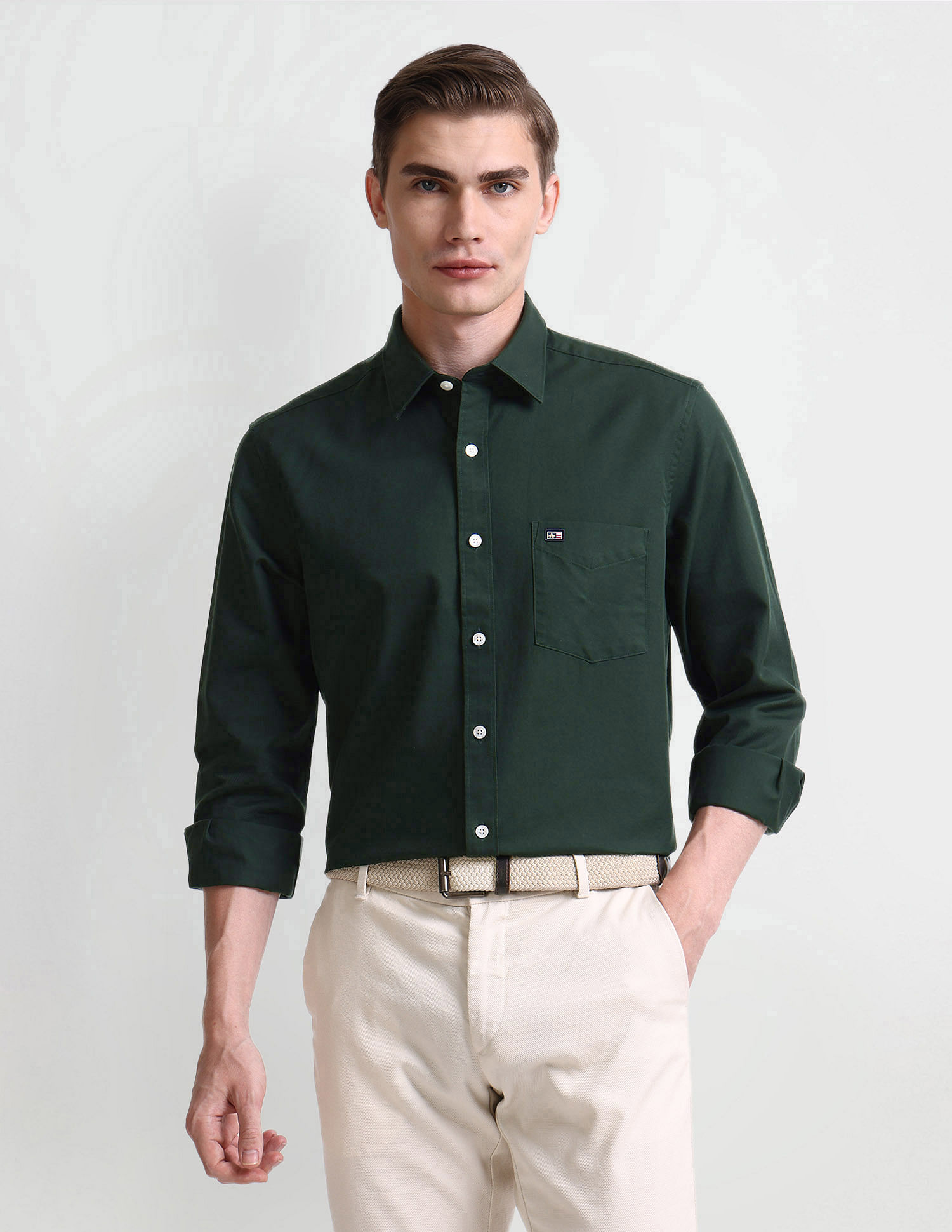 Arrow Sport Manhattan Slim Pinstriped Twill Shirt