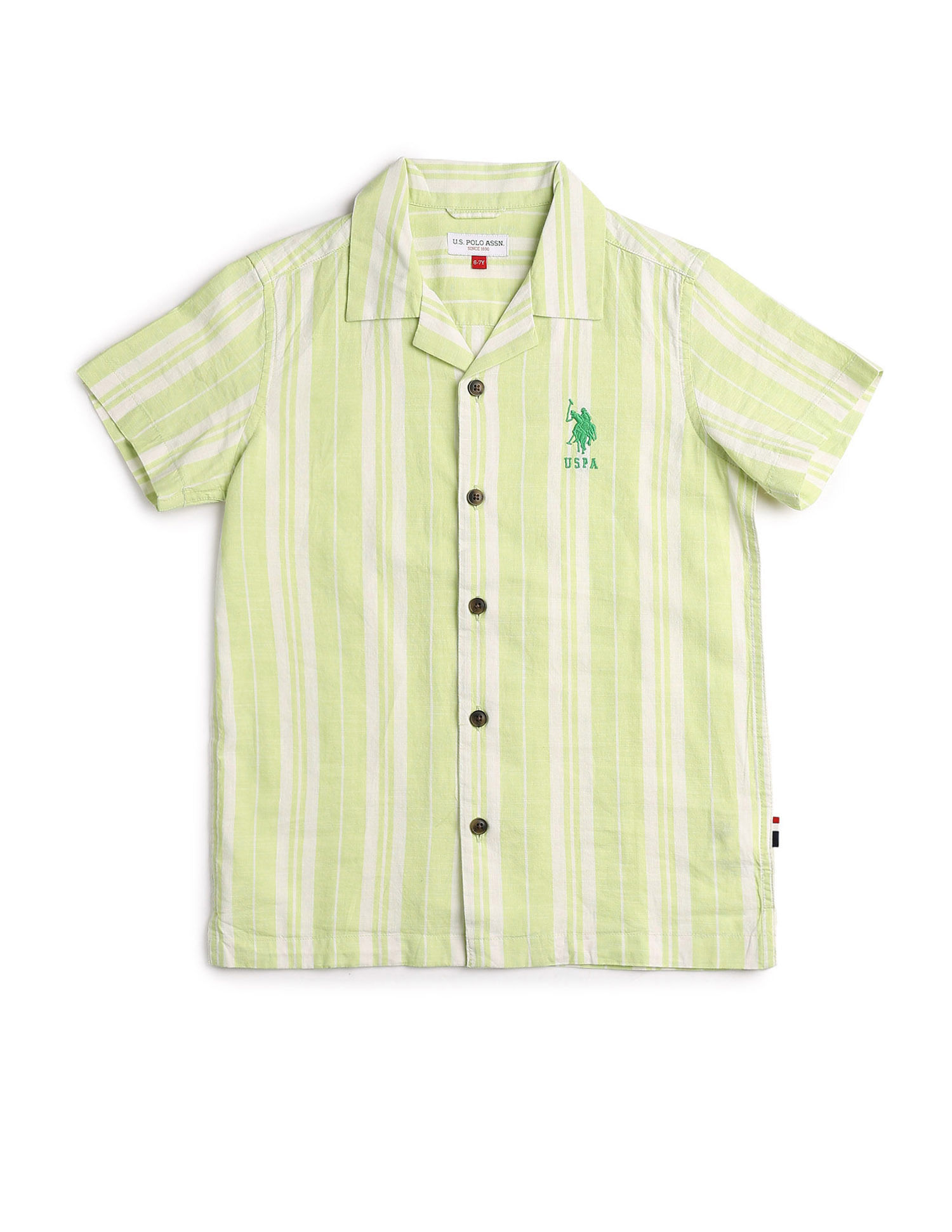 U.S. Polo Assn. Kids Boys Vertical Striped Cuban Shirt