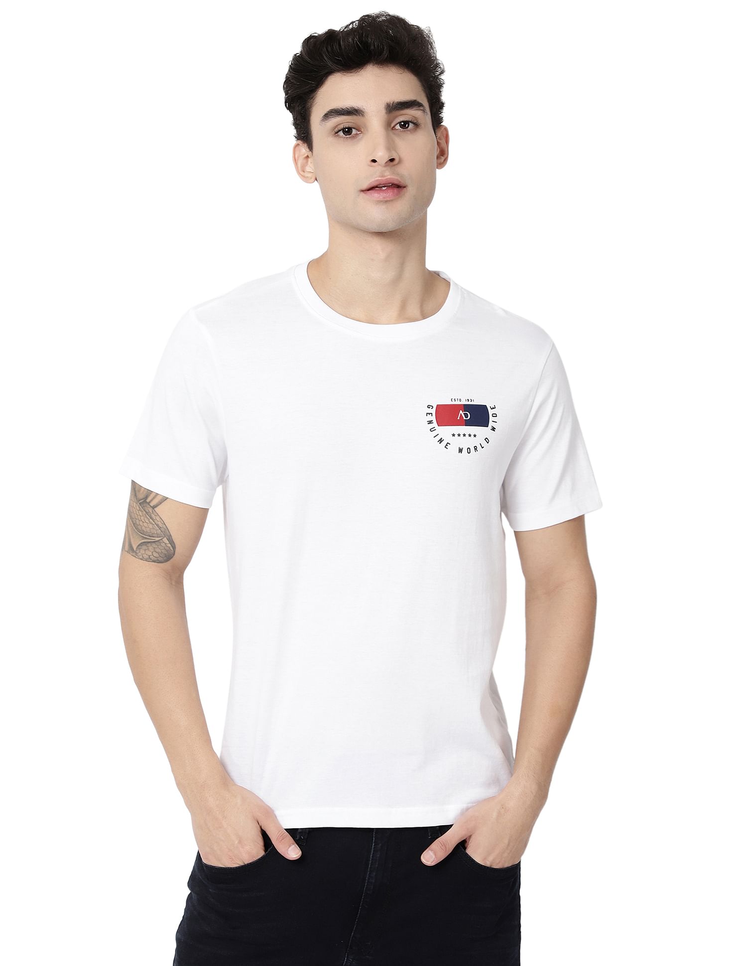 AD by Arvind Crew Neck Solid Cotton T-Shirt