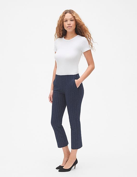 Buy GAP Women Blue High Rise Stripe Crop Kick Pants