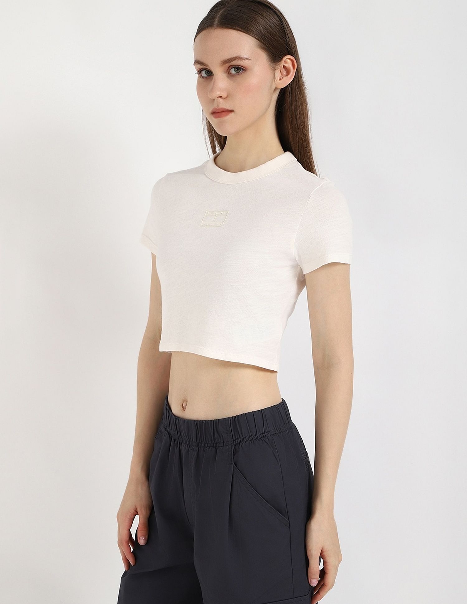 Tommy Hilfiger Solid Cropped-Fit Cotton T-Shirt
