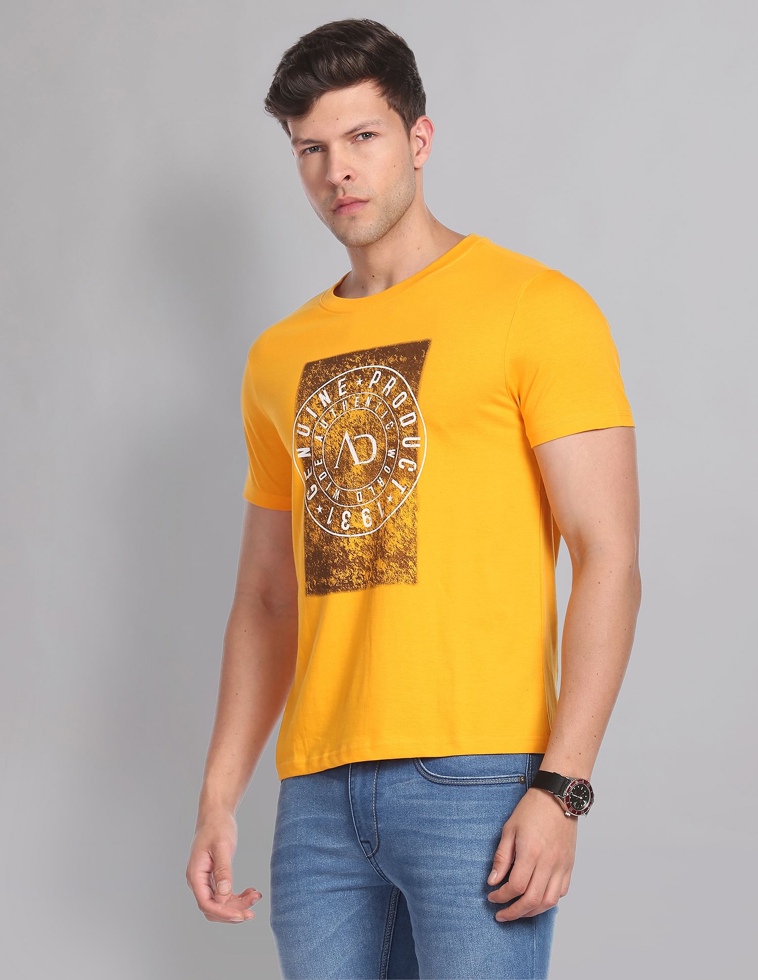 AD by Arvind Crew Neck Graphic Print T-Shirt