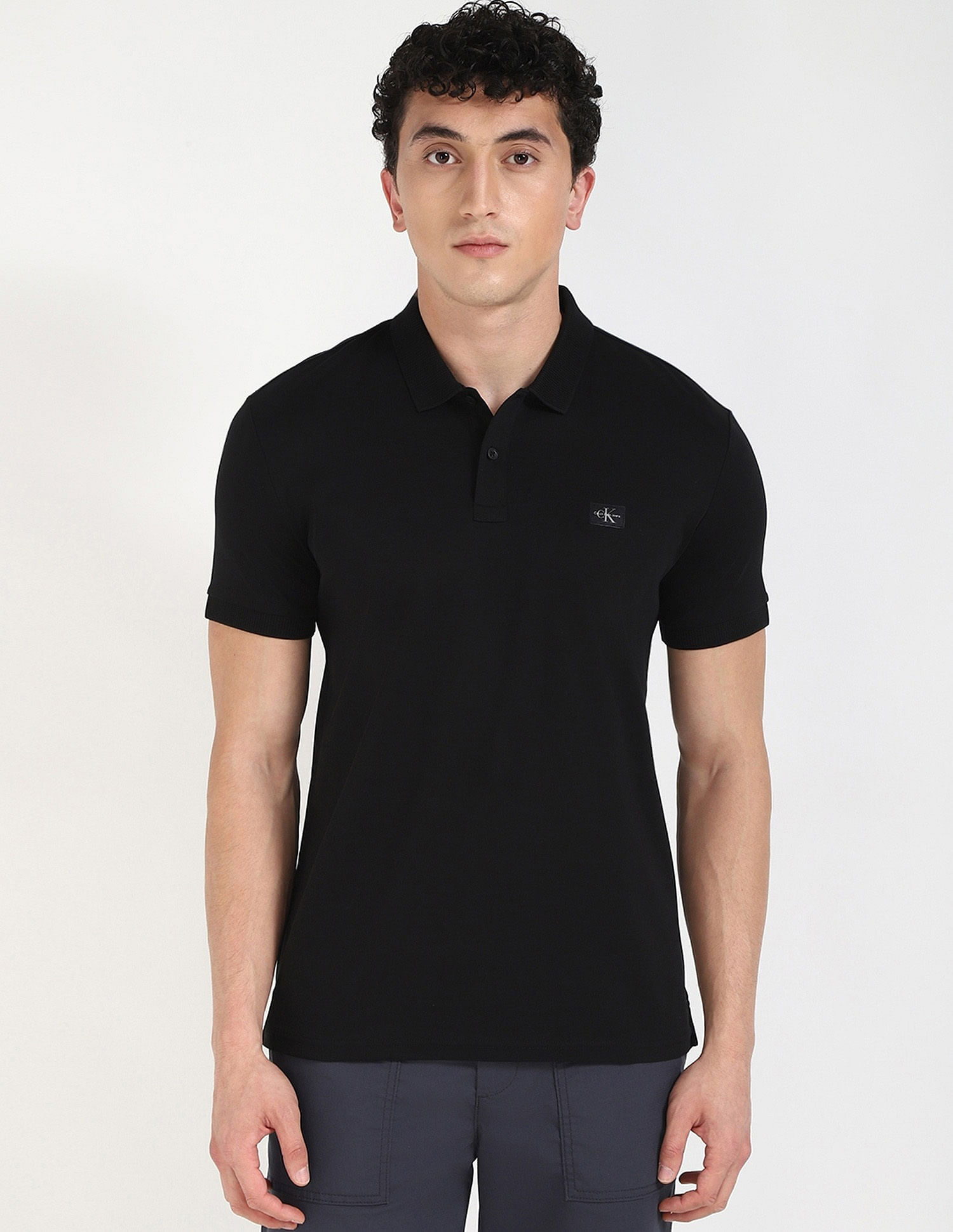 Calvin Klein Jeans Solid Regular-Fit Cotton Polo T-Shirt