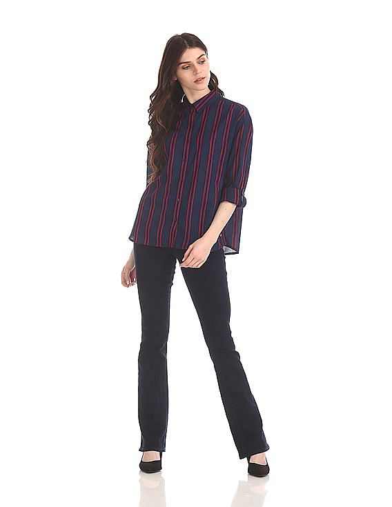 U.S. Polo Assn. Women Vertical Stripe Tencel Shirt