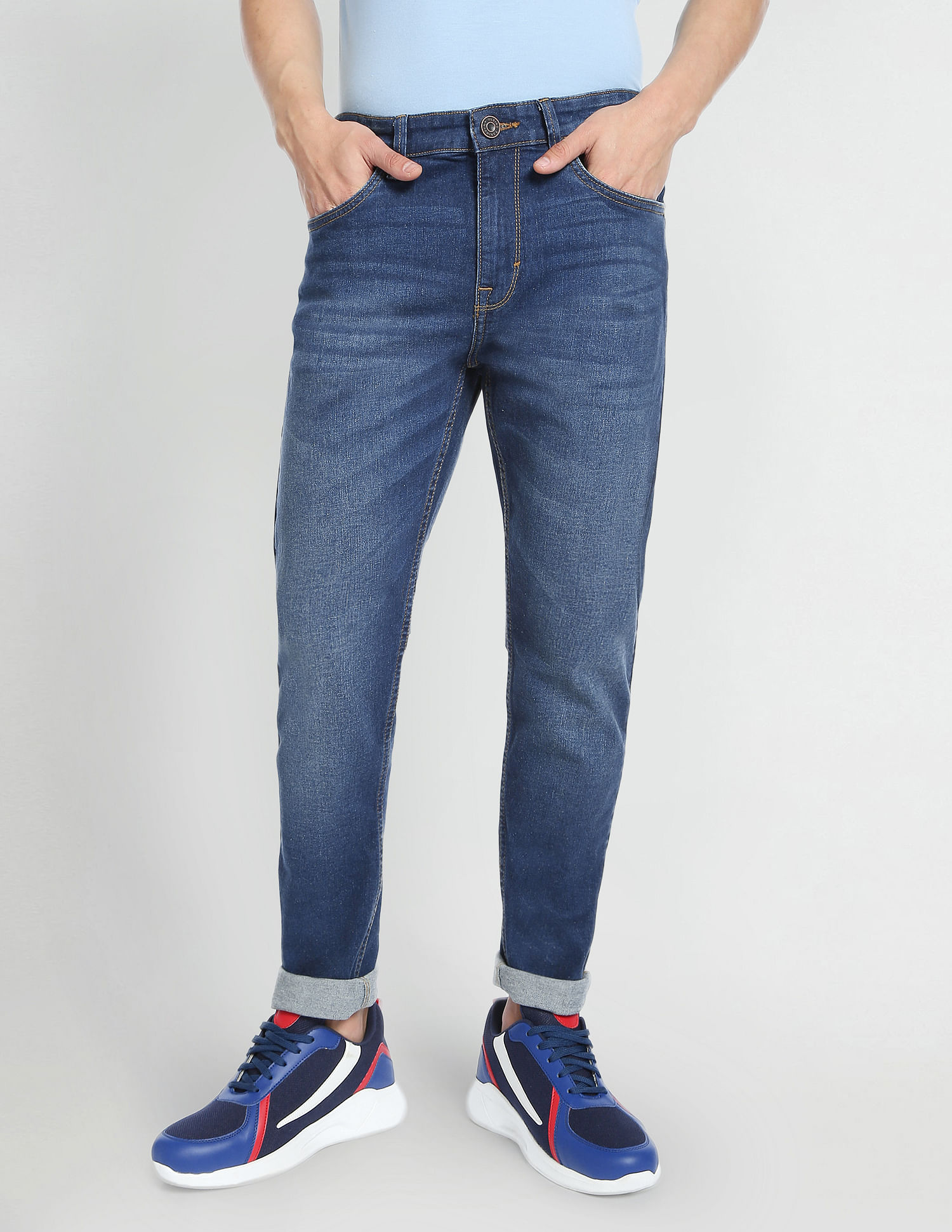 Flying Machine Slash Slim Tapered Mid Rise Jeans