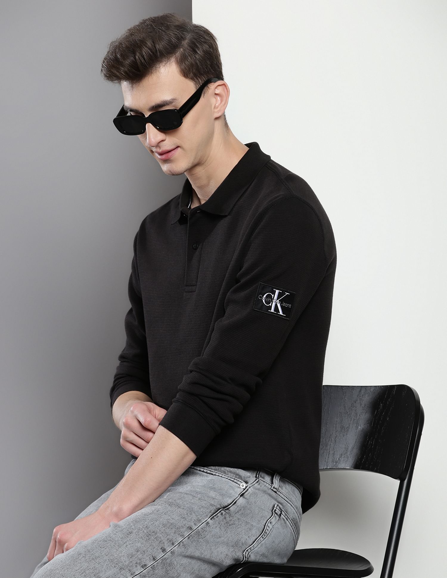 Buy Calvin Klein Long Sleeve Waffle Knit Polo Shirt - NNNOW.com