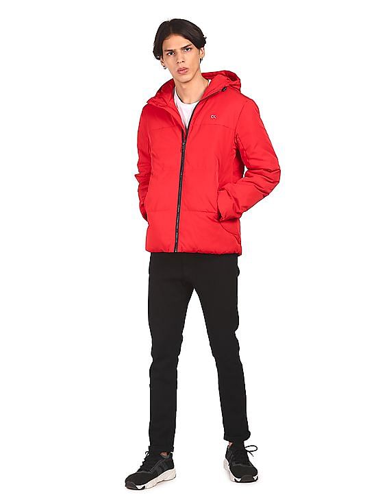 Calvin Klein Men Red Brand Print Hooded Jacket
