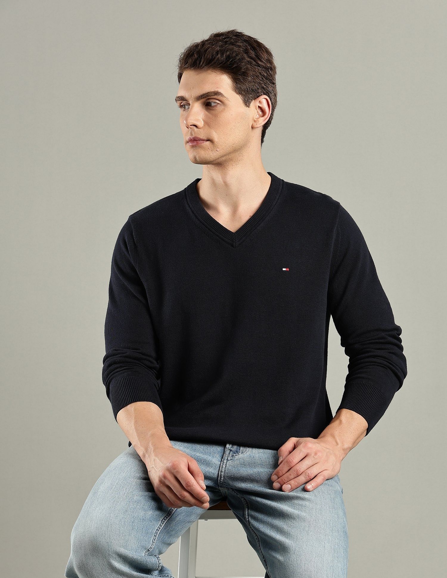 Tommy Hilfiger Solid Regular-Fit Cotton Sweater