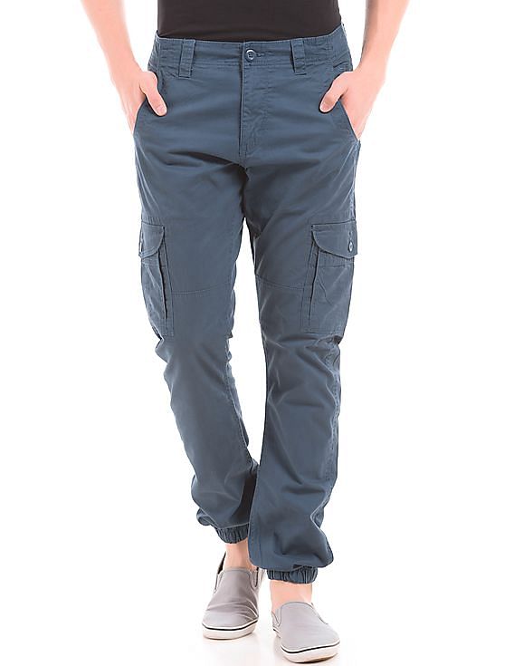 Olive Solid Cotton Elastane Men Slim Fit Cargo Trousers - Selling Fast at  Pantaloons.com