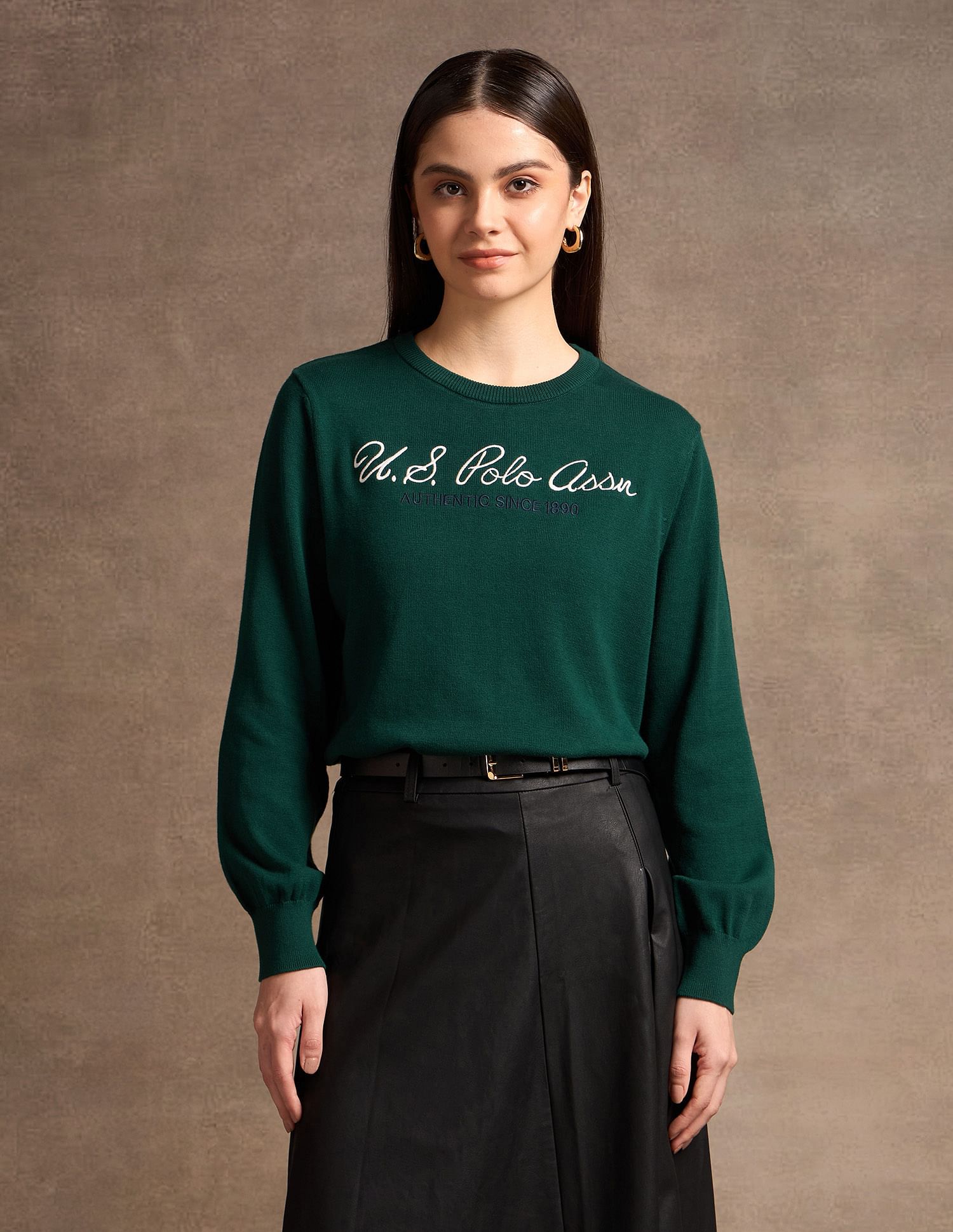U.S. Polo Assn. Women Pure Cotton Brand Embroidered Sweater