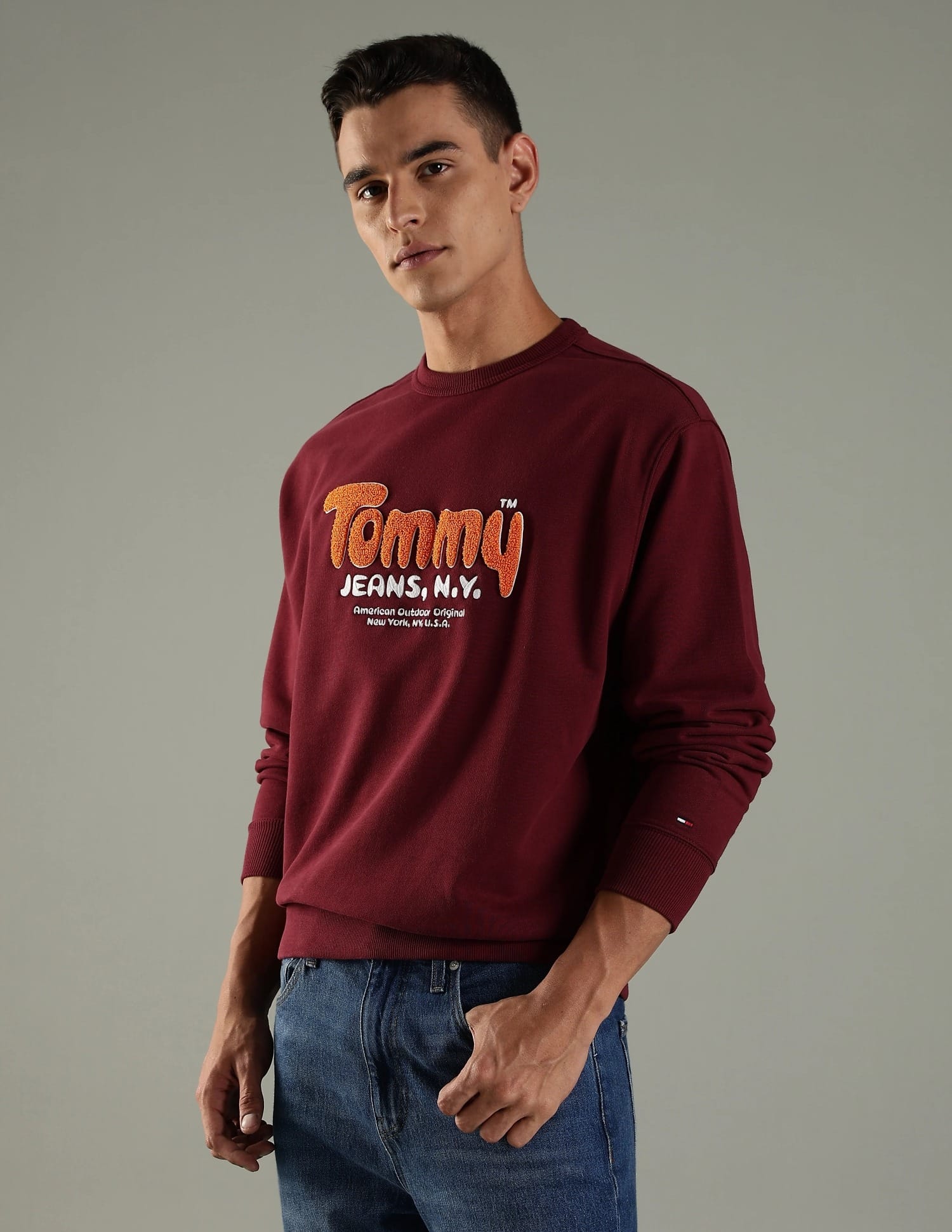 Buy Tommy Hilfiger Embroidered Logo Relaxed Fit Cotton Sweatshirt