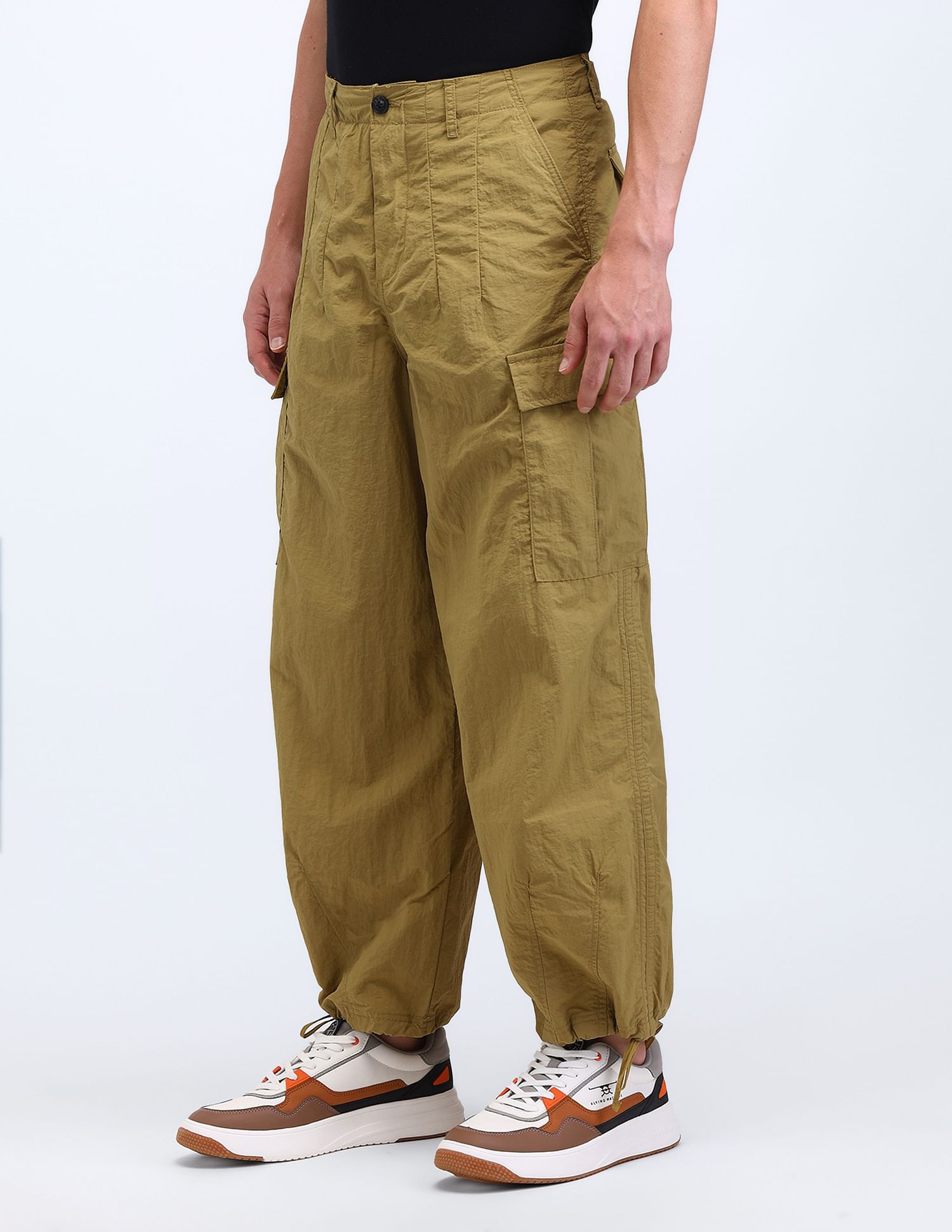 Flying Machine Loose Fit Solid Cargo Trousers