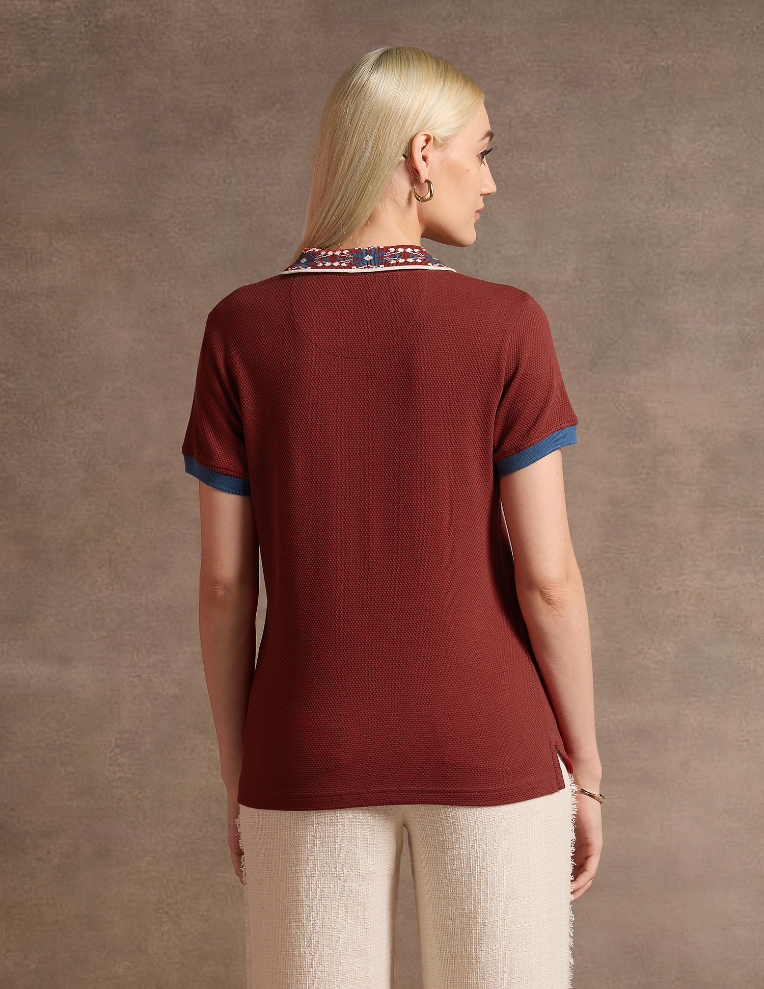 U.S. Polo Assn. Women Jacquard Collar Cotton Polo Shirt
