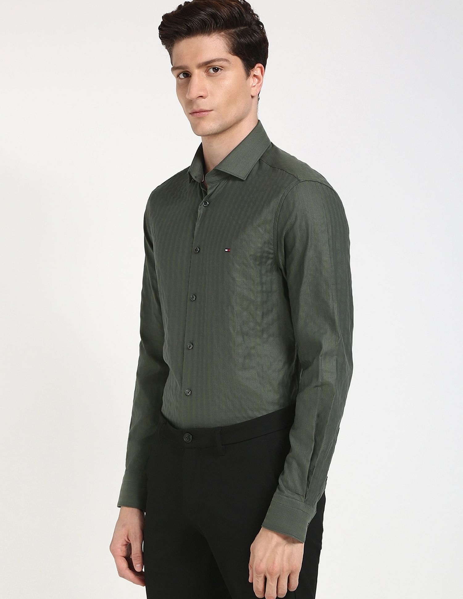 Tommy Hilfiger Self-Design Slim-Fit Cotton Shirt