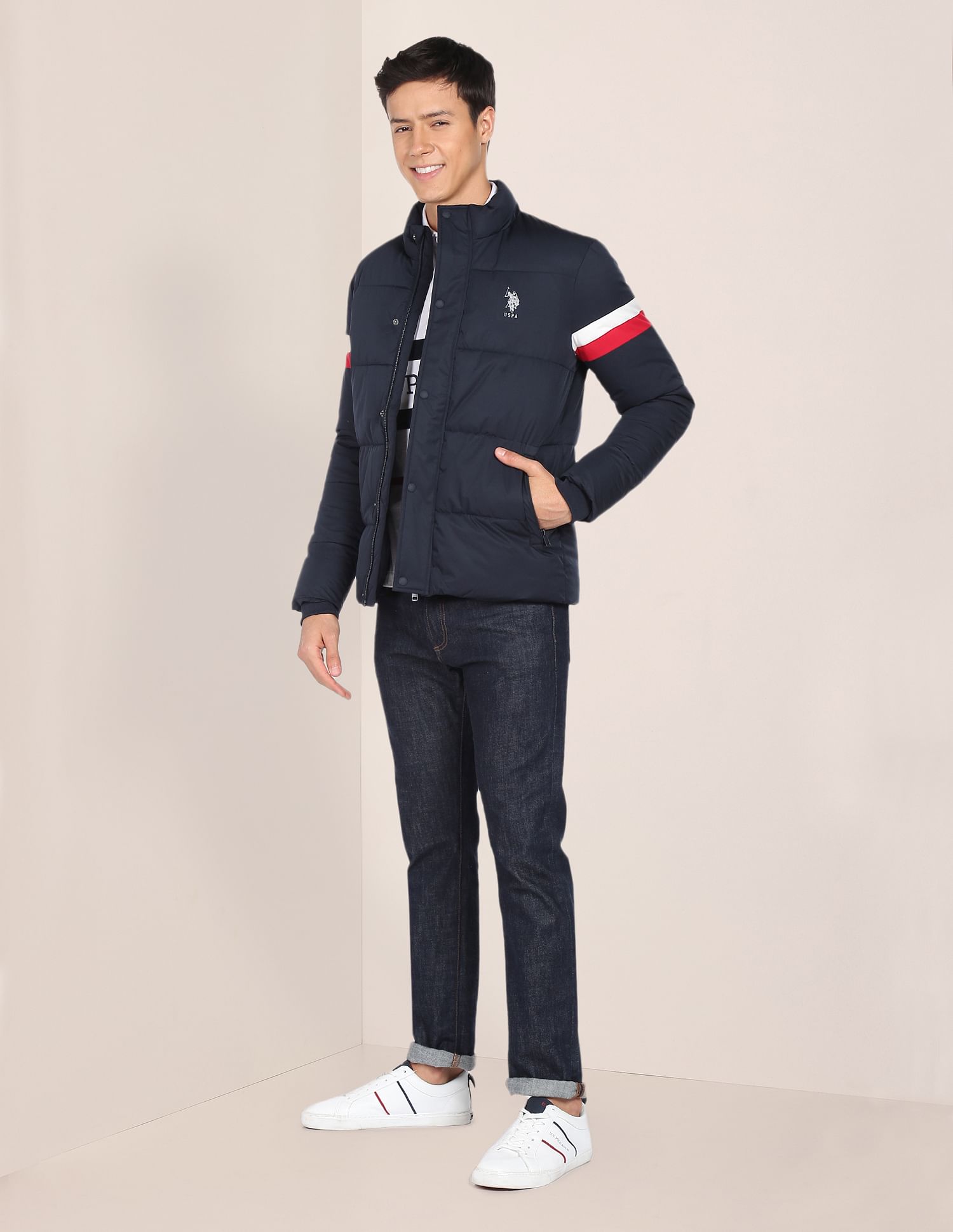 Buy U.S. Polo Assn. High Neck Solid Quilted Jacket - NNNOW.com