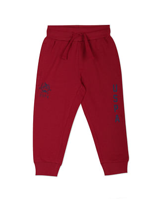 U S Polo Assn Kids Boys Red Drawstring Waist Brand Print Joggers