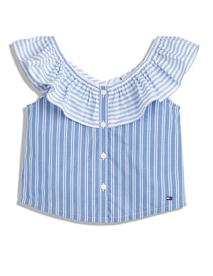 Tommy Hilfiger Girls Mixed Stripe Frill Top