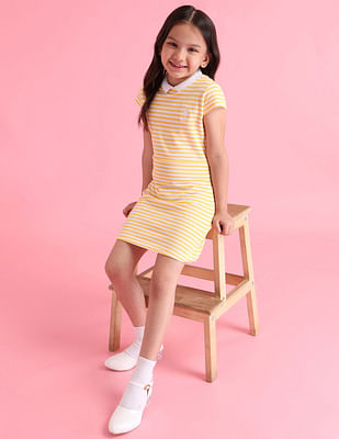 U S Polo Assn Kids Girls Horizontal Stripes A-Line Dress