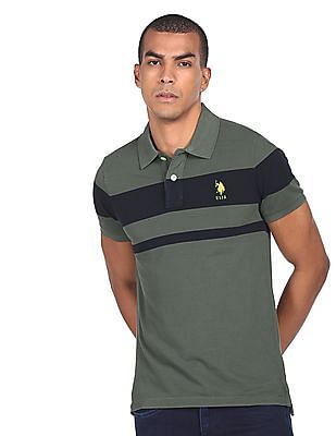 U S Polo Assn Ribbed Collar Striped Polo Shirt