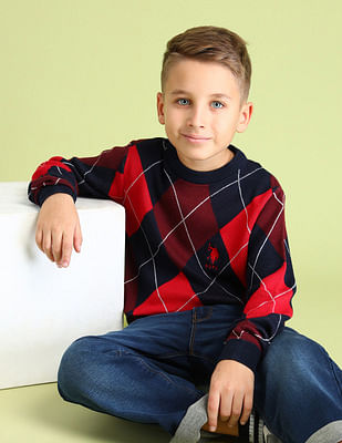 U S Polo Assn Kids Boys Argyle Cotton Sweater