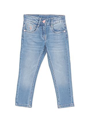 U S Polo Assn Kids Girls Blue Mid Rise Stone Wash Jeans