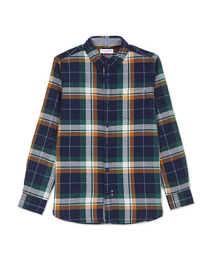 U S Polo Assn Kids Boys Plaid Check Cotton Shirt