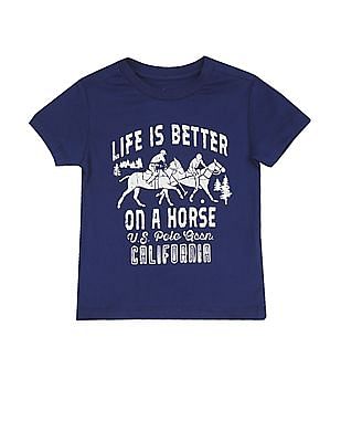 U S Polo Assn Kids Boys Blue Crew Neck Brand Print T-Shirt