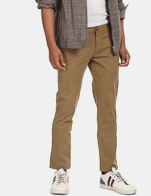 Aeropostale Men Khaki Flat Front Solid Casual Trousers