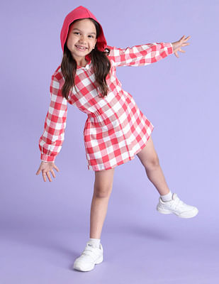 U S Polo Assn Kids Girls Hooded Checked Dress