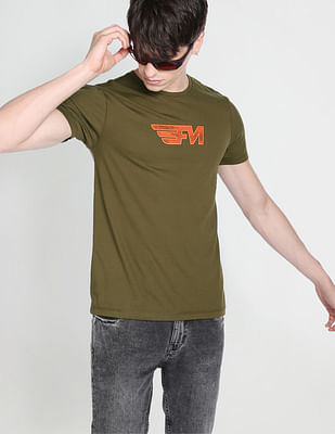 Flying Machine Solid Cotton T-Shirt